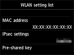 Schermata dell'elenco delle impostazioni LAN wireless