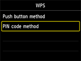 WPS-scherm: Pincode gebruiken selecteren