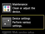 شاشة Setup: تحديد Device settings