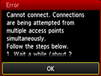 Fehlerbildschirm: Verbindung nicht möglich. Es liegen Verbindungsversuche an mehreren Zugriffspunkten gleichzeitig vor.