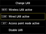 Pantalla Cambiar LAN: Seleccionar LAN cableada activa