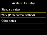 Pantalla Configurac. LAN inalámbrica: Seleccionar WPS (Método de pulsador)