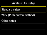 Pantalla Configurac. LAN inalámbrica: Seleccionar Configuración estándar