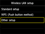 Bezvadu LAN iest. ekrāns: atlasiet Citi iestatījumi