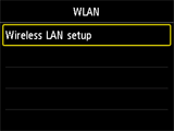 WLAN ekrāns: atlasiet Bezvadu LAN iestatīšana