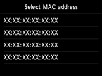 Obrazovka výběru adresy MAC