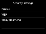 Security settings screen