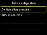 Ecran Autre configuration : Sélection Configuration avancée