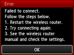 Error screen: Failed to connect.