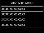 Mac address selection screen