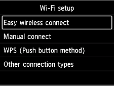 Wi-Fi screen: Select Wi-Fi setup