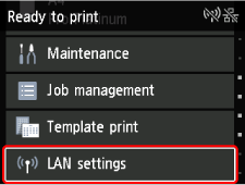 Tela INÍCIO: Selecione configurações de LAN