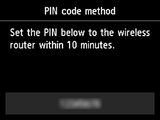 หน้าจอ "WPS (วิธีการแบบรหัส PIN)": ตั้งค่า PIN ด้านล่างในเราเตอร์แบบไร้สายภายใน 10 นาที