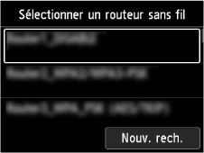 Écran Sélectionner un routeur sans fil
