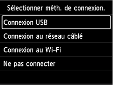 Écran de sélection de la méthode de connexion : Sélectionner méth. de connexion.