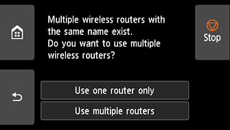 Select wireless router screen: Multiple wireless routers with the same name exist.