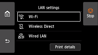 Pantalla Configuración de LAN: seleccionar Wi-Fi