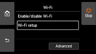 Pantalla Wi-Fi: seleccionar Configuración Wi-Fi