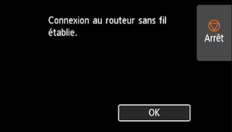 Écran de fin (Connexion au routeur sans fil établie.)