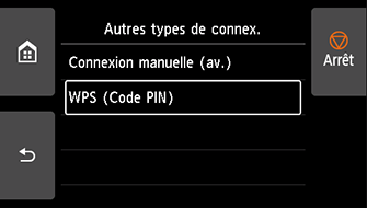 Écran Autres types de connex. : sélectionnez WPS (Code PIN)