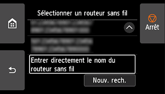 Écran Sélectionner un routeur sans fil : sélectionnez Entrer directement le nom du routeur sans fil