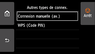 Écran Autres types de connex. : sélectionnez Connexion manuelle (av.)