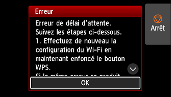 Écran Erreur : Erreur de délai d'attente.