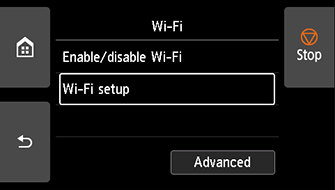 Wi-Fi screen: Select Wi-Fi setup