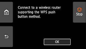 WPS (Push button method) screen: Select OK