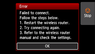 Error screen: Failed to connect.