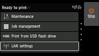 [홈] 화면: [LAN 설정] 선택