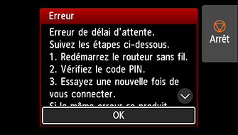 Écran Erreur : Erreur de délai d'attente.