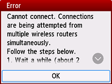 Fehlerbildschirm: Verbindung nicht möglich. Es liegen Verbindungsversuche an mehreren Wireless Routern gleichzeitig vor.