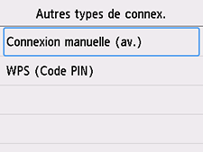 Écran Autres types de connex. : sélectionnez Connexion manuelle (av.)