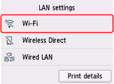 LAN settings screen: Select Wi-Fi