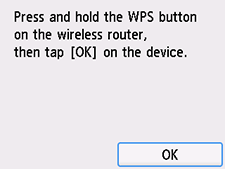 WPS (Push button method) screen: Select OK