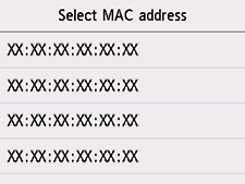 Select MAC address screen