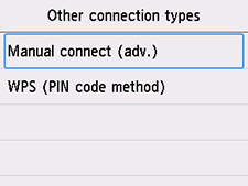 Other connection types screen: Select Manual connect (adv.)