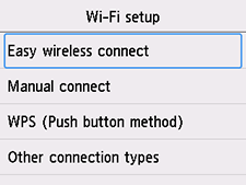 Wi-Fi setup screen: Select Easy wireless connect