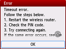 Error screen: Timeout error.