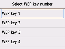 Экран Выберите № WEP-ключа