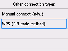 Bildschirm „Weitere Verbindungsarten”: „WPS (PIN-Code-Methode)” auswählen