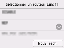 Écran Sélectionner un routeur sans fil