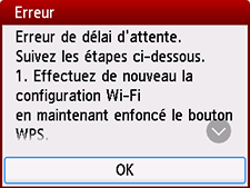 Écran Erreur : Erreur de délai d'attente.