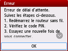 Écran Erreur : Erreur de délai d'attente.