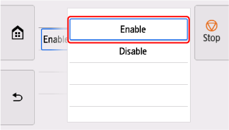 Wired LAN screen: Select Enable