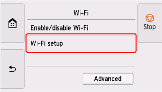 Pantalla Wi-Fi: seleccionar Configuración Wi-Fi