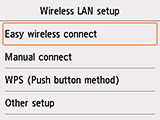 Wireless LAN setup screen: Select Easy wireless connect