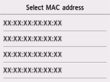 Mac address selection screen