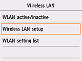 Tela LAN sem-fio: Selecione Configuração de LAN s/ fio